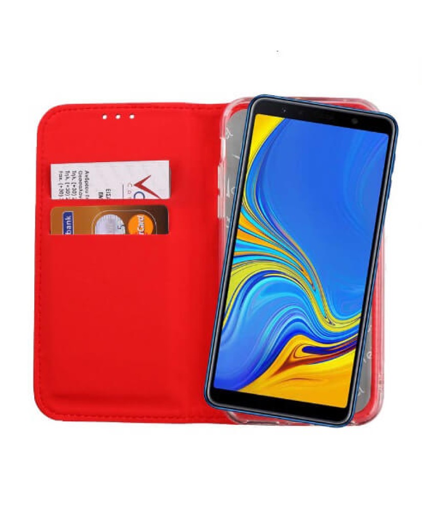 ΘΗΚΗ SAMSUNG A7 2018 A750 6.0" - POCKET MAGNET BOOK STAND – RED