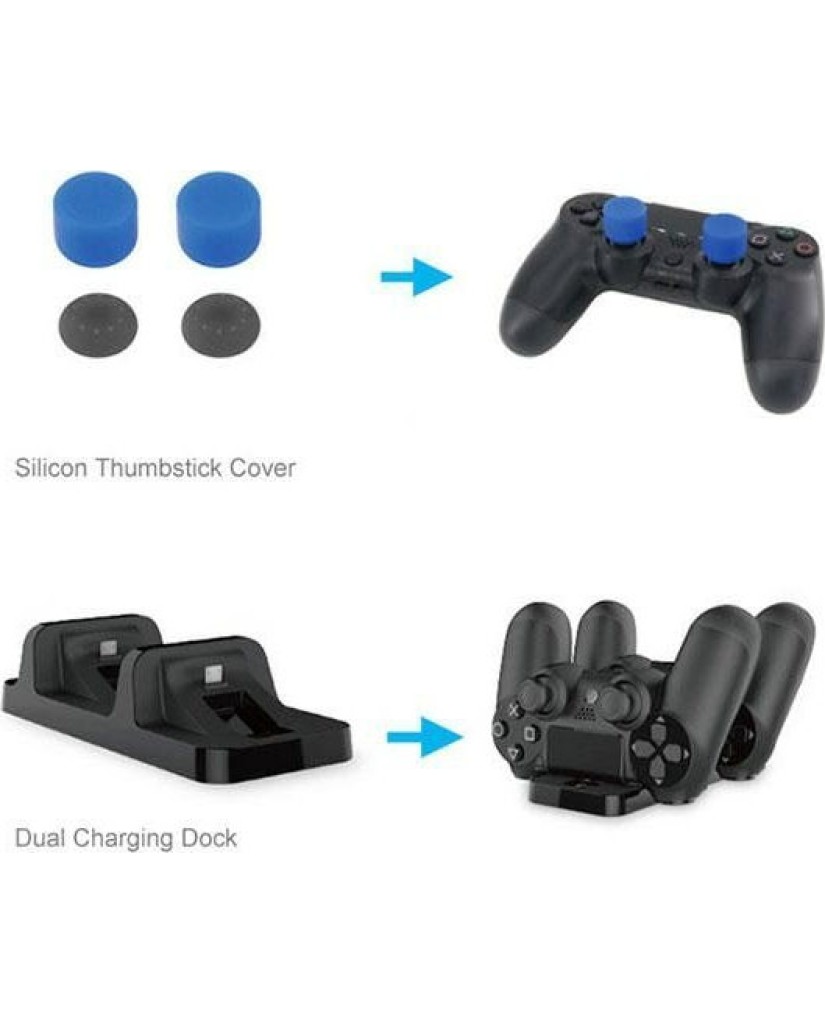 DOBE 5 IN 1 GAME PACK, STEREO HEADSET WITH MIC, STORAGE STAND HOLD UP TO 10 DISC, DUAL CHARGE CONTROLLER, 2X PRO & 2XBASE GRIPS, CHARGING CABLE 80CM ΓΙΑ PS4/PS4SLIM/PS4PRO