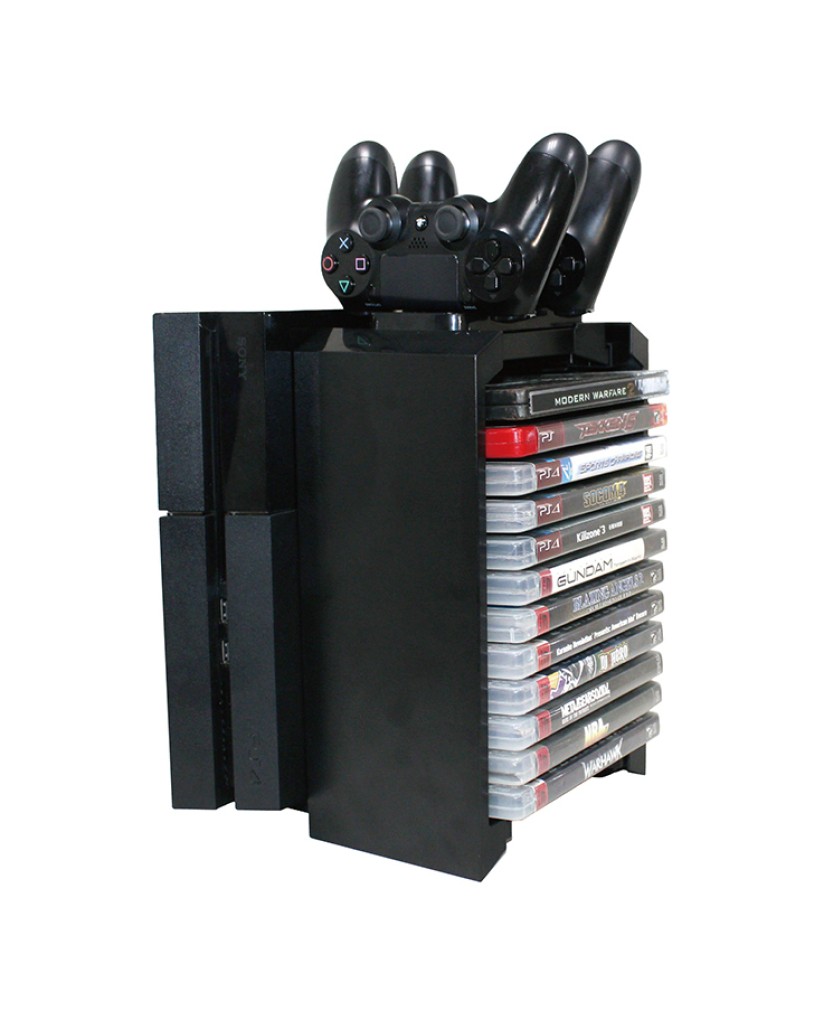 VENOM GAMES STORAGE TOWER & TWIN CHARGER - ΒΑΣΗ ΣΤΗΡΙΞΗΣ ΚΟΝΣΟΛΑΣ + ΦΟΡΤΙΣΗΣ 2 ΧΕΙΡΙΣΤΗΡΙΩΝ + 12 ΘΗΚΕΣ ΠΑΙΧΝΙΔΙΩΝ ΓΙΑ PS4/PS4 SLIM/PS4 PRO