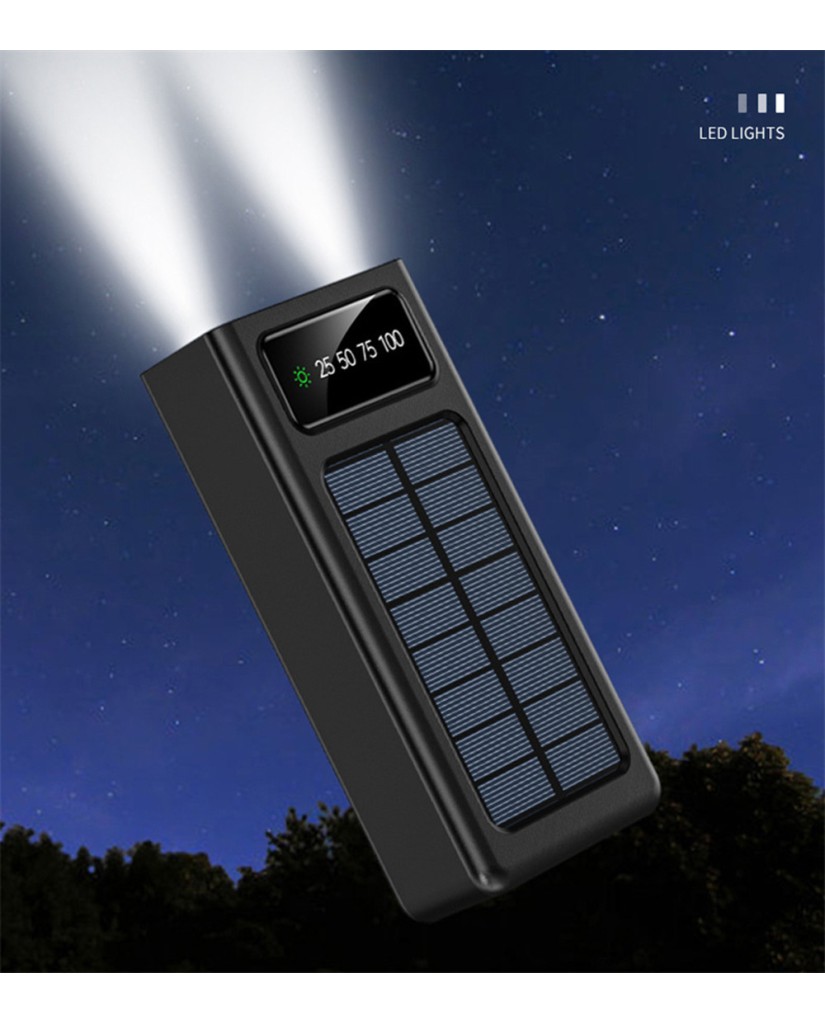 Ηλιακό Powerbank 30000mAh με Ενσωματωμένα Καλώδια Φόρτισης, 2 Θύρες USB-A K-A12 - Μαύρο