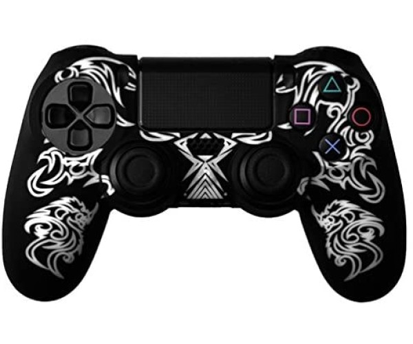 Silicone Case Κάλυμμα Σιλικόνης για Χειριστήρια PS4 Dragon Μαύρο/Λευκό Χρώμα