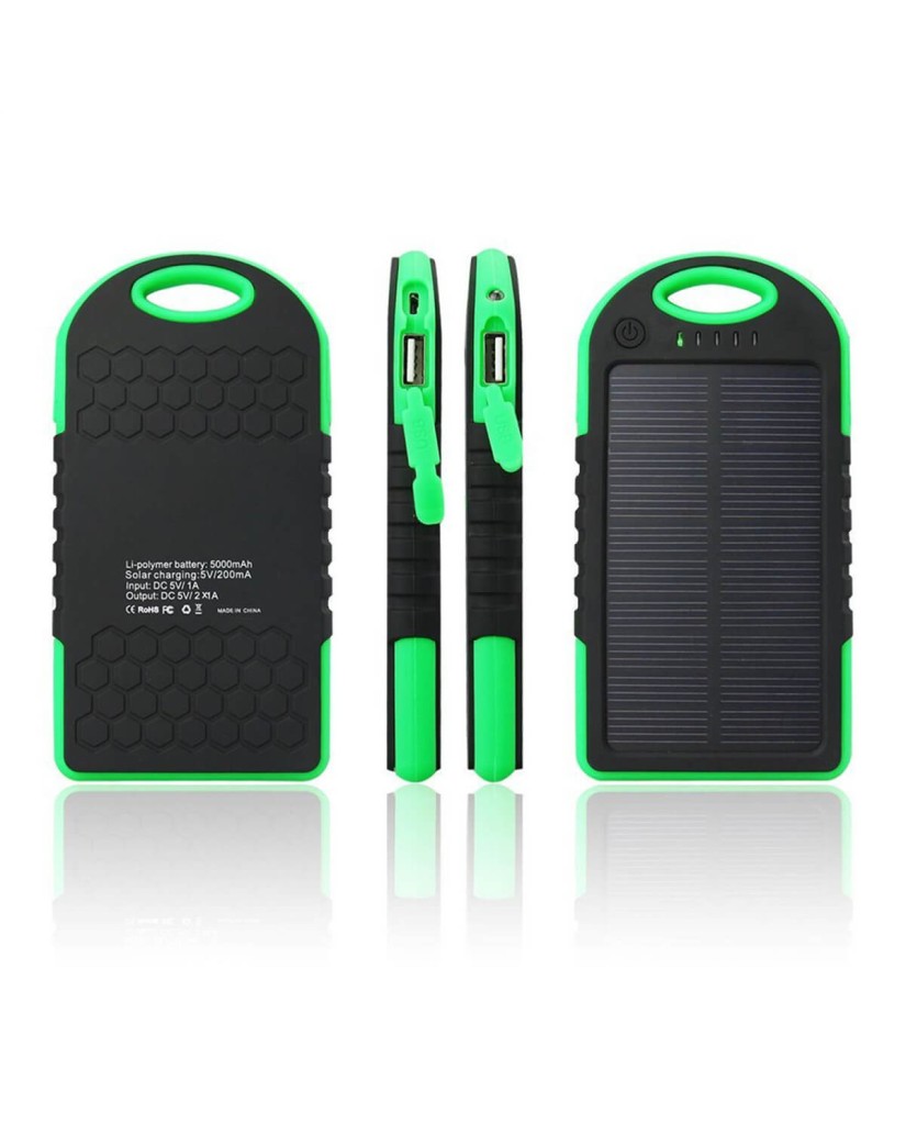 Solar Charger Powerbank - Αδιάβροχος Ηλιακός Φορτιστής 25000mAh με Επένδυση από Καουτσούκ - Πράσινο