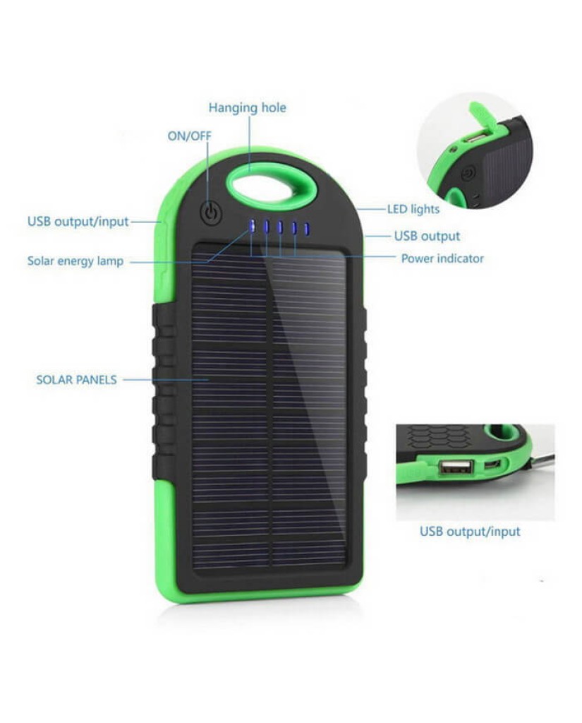 Solar Charger Powerbank - Αδιάβροχος Ηλιακός Φορτιστής 25000mAh με Επένδυση από Καουτσούκ - Πράσινο