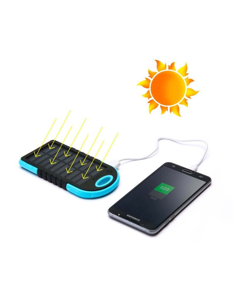 Solar Charger Powerbank - Αδιάβροχος Ηλιακός Φορτιστής 25000mAh με Επένδυση από Καουτσούκ - Μπλε