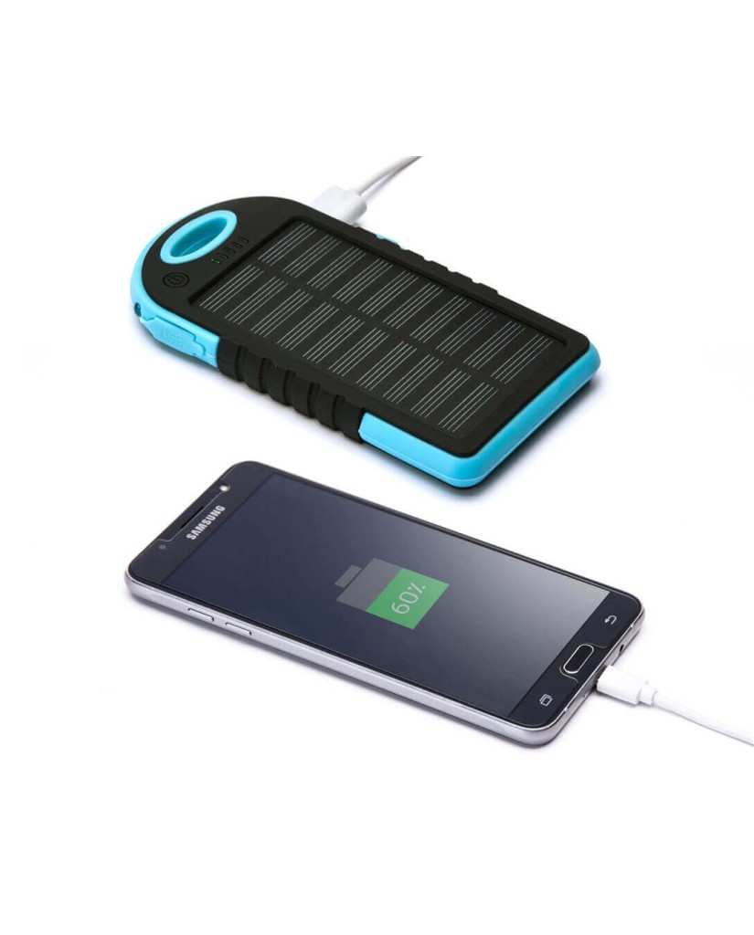 Solar Charger Powerbank - Αδιάβροχος Ηλιακός Φορτιστής 25000mAh με Επένδυση από Καουτσούκ - Μπλε