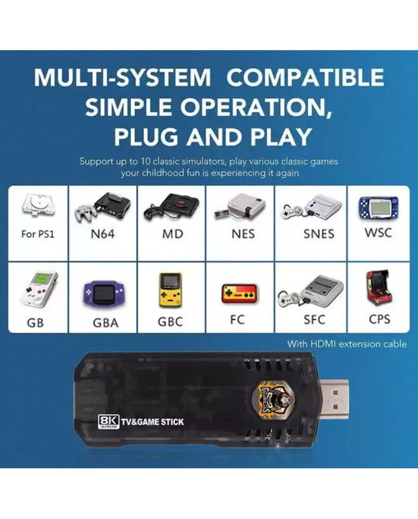 Ηλεκτρονική Παιδική Ρετρό Κονσόλα Game Box 8K Ultra HD TV | 10.000+ παιχνίδια με 2 Gamepad | Android TV με Remote