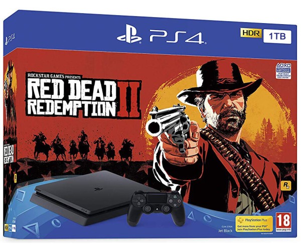 SONY PLAYSTATION 4 - 1TB SLIM BLACK + RED DEAD REDEMPTION 2