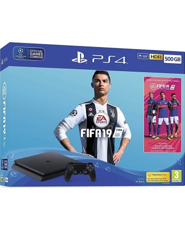 SONY PLAYSTATION 4 - 500GB SLIM BLACK + FIFA 19 + PS PLUS VOUCHER CODE