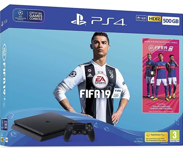 SONY PLAYSTATION 4 - 500GB SLIM BLACK + FIFA 19 + PS PLUS VOUCHER CODE