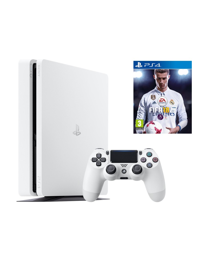 Sony PlayStation 4 - 500GB Slim Glasier Λευκό + FIFA 18