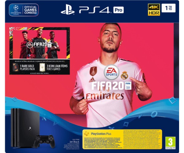 SONY PLAYSTATION 4 (PRO 1TB) BLACK + ULTIMATE TEAM VOUCHER + PS PLUS 14 DAYS + FIFA 20